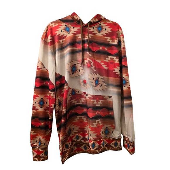Nativa All Over Southwestern Aztec Print Hooded Sweatshirt Sz L Egypt Made Mens - Picture 1 of 8